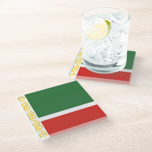 Vlag van Tsjetsjenië Glazen Onderzetter (Schuin)