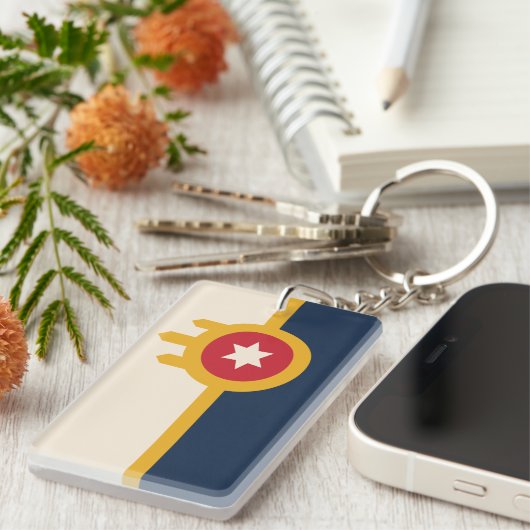 Vlag van Tulsa, Oklahoma Sleutelhanger (Voorkant Rechts)