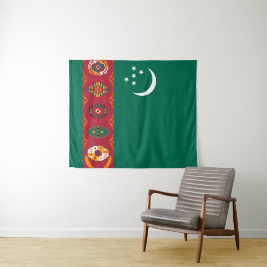 Vlag van Turkmenistan Wandkleed (In Situ (horizontaal))