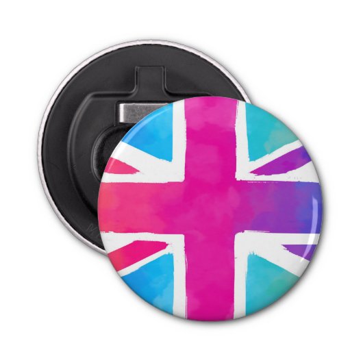 Vlag van Unievaartuig in Bright Waterverven Button Flesopener (Voorkant)