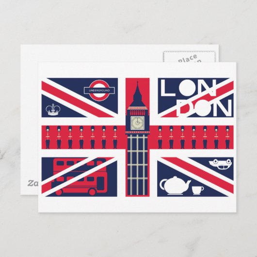 Vlag van  Union Jack VK met London Decoration Briefkaart (Voorkant / Achterkant)