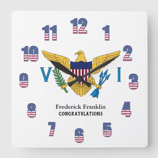 Vlag van USVI American Paradise Caribbean Personal Vierkante Klok (Voorkant)