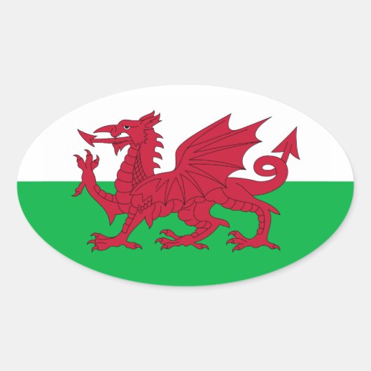 Vlag van Wales (Cymru) Ovale Sticker (Voorkant)