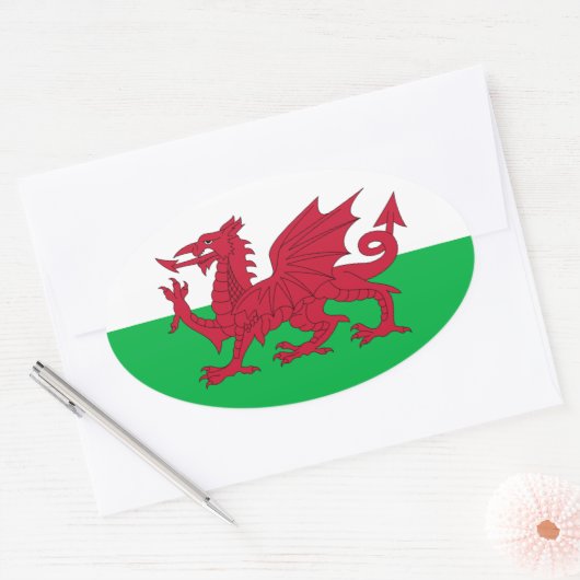 Vlag van Wales (Cymru) Ovale Sticker (Envelop)