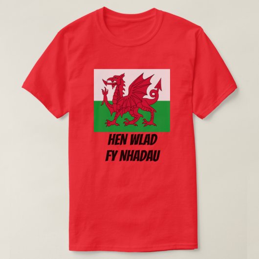 Vlag van Wales en welsh text Hen Wlad Fy Nhadau T-shirt (Design voorkant)
