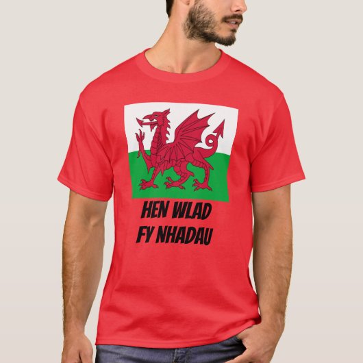 Vlag van Wales en welsh text Hen Wlad Fy Nhadau T-shirt (Voorkant)