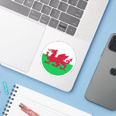 Vlag van Wales Ronde Sticker (Laptop met iPhone)