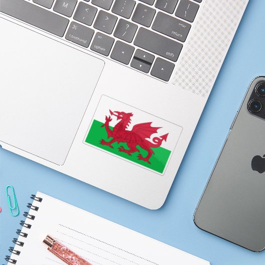 Vlag van Wales Sticker (Laptop met iPhone)