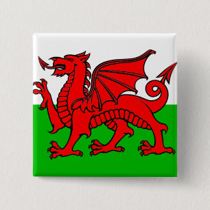 Vlag van Wales Vierkante Button 5,1 Cm