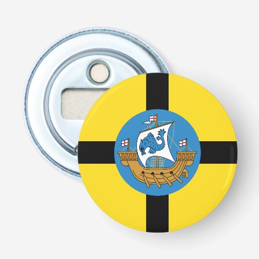 Vlag van Wellington City, Nieuw-Zeeland Button Flesopener (Voorkant)