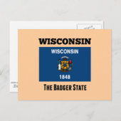 Vlag van Wisconsin, de deelstaat Badger Briefkaart (Voorkant / Achterkant)
