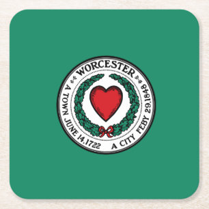 Vlag van Worcester, Massachusetts Square Paper Coa Kartonnen Onderzetters