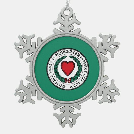 Vlag van Worcester, Massachusetts Tin Sneeuwvlok Ornament (Voorkant)