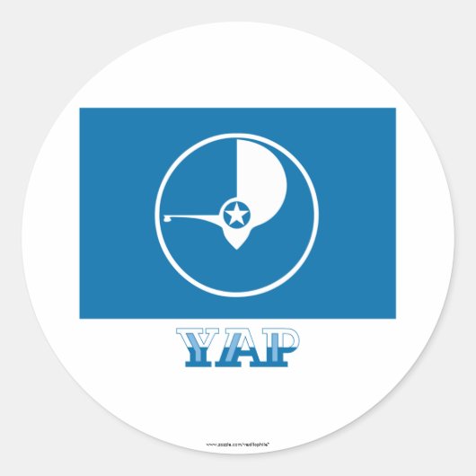 Vlag van Yap, met naam Ronde Sticker (Voorkant)