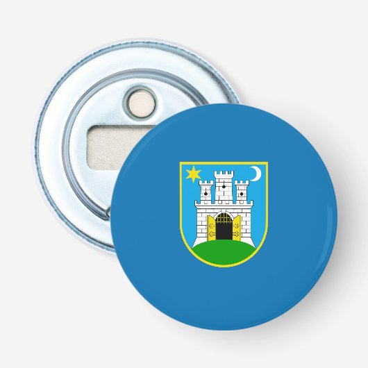Vlag van Zagreb, Kroatië Flesopener Button Flesopener (Voorkant)