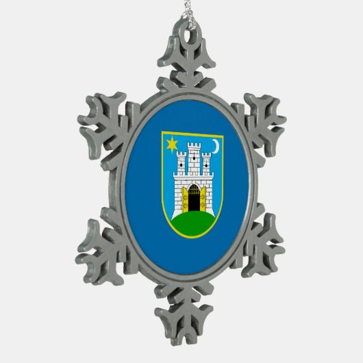 Vlag van Zagreb, Kroatië Snowflake Pewter Kerstmis Tin Sneeuwvlok Ornament (Links)
