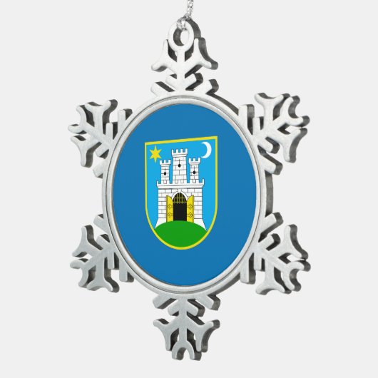 Vlag van Zagreb, Kroatië Snowflake Pewter Kerstmis Tin Sneeuwvlok Ornament (Rechts)