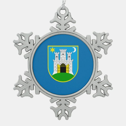 Vlag van Zagreb, Kroatië Snowflake Pewter Kerstmis Tin Sneeuwvlok Ornament (Voorkant)