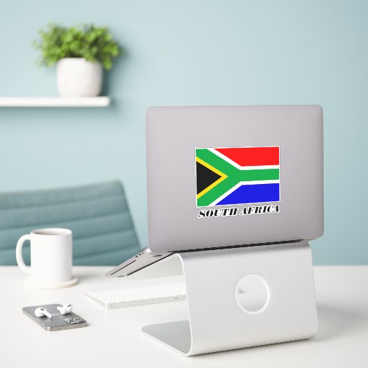 Vlag van Zuid-Afrika, met het opschrift Sticker (Laptop op bureau)