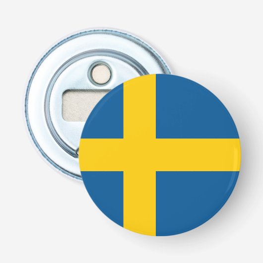 Vlag van Zweden Button Flesopener (Voorkant)