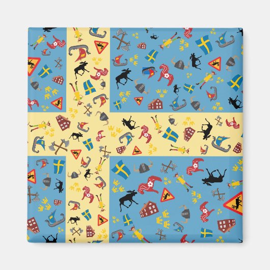 Vlag van Zweden met cultuur iconen magneet (Voorkant)