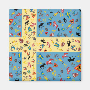 Vlag van Zweden met cultuurikonen magnet