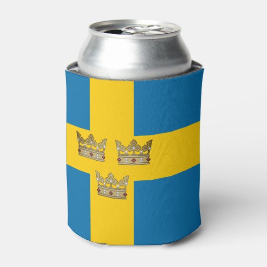 Vlag van Zweden met drie kronen van Zweden toegevo Blikjeskoeler (Blikje Voorkant)