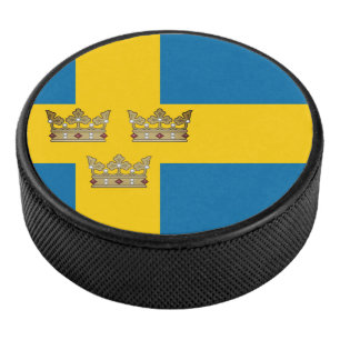 Vlag van Zweden met drie kronen van Zweden toegevo Hockey Puck