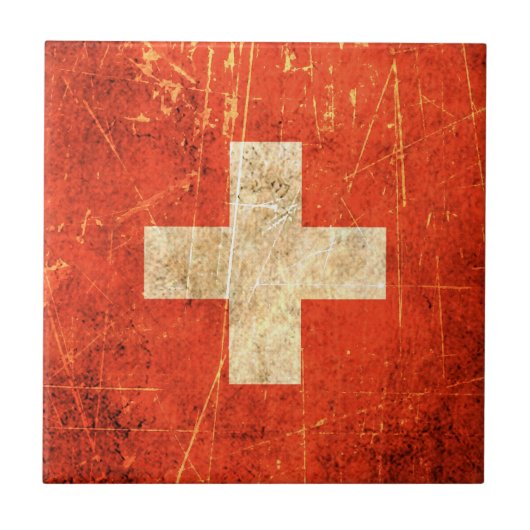 vlag van Zwitserland, gescrateerd en versleten Tegeltje (Voorkant)