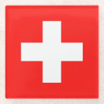 Vlag van Zwitserland Glazen Onderzetter<br><div class="desc">Vlag van Zwitserland: "Unus pro omnibus,  omnes pro uno" → Eén voor iedereen,  iedereen voor één!</div>