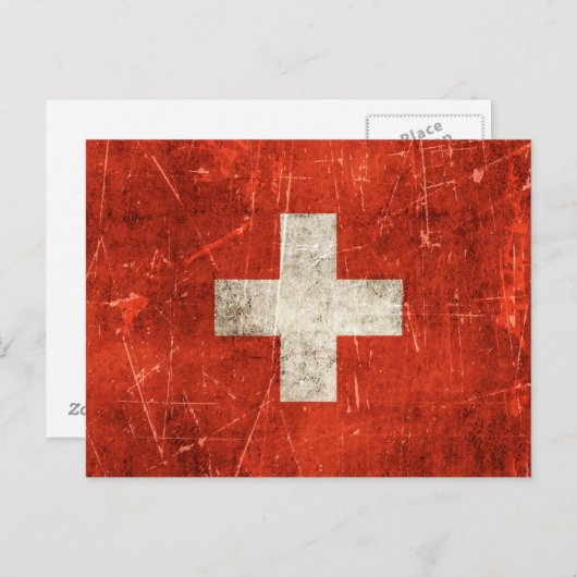  vlag van Zwitserland met ouderdom en kraakbedekki Briefkaart (Voorkant / Achterkant)