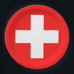 Vlag van Zwitserland Papieren Bordje<br><div class="desc">Vlag van Zwitserland: "Unus pro omnibus,  omnes pro uno" → Eén voor iedereen,  iedereen voor één!</div>