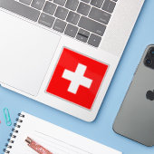 Vlag van Zwitserland Sticker (Laptop met iPhone)