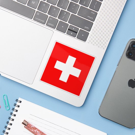 Vlag van Zwitserland Sticker (Laptop met iPhone)