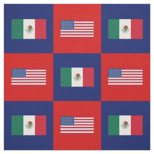Vlag Verenigde Staten, vlag Mexico op blauw & rood Stof