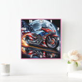 Vlag-versierde levendige motorfiets vierkante klok (Huis)
