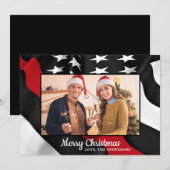 Vlag voor brandweerman met kerstmis met rode lijn feestdagenkaart (Voorkant / Achterkant)