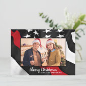 Vlag voor brandweerman met kerstmis met rode lijn feestdagenkaart (Staand voorkant)