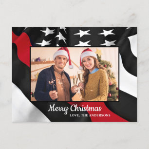 Vlag voor brandweerman met kerstmis met rode lijn feestdagenkaart