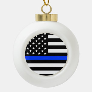 vlag voor de politie van de Thin Blue Line Keramische Bal Ornament
