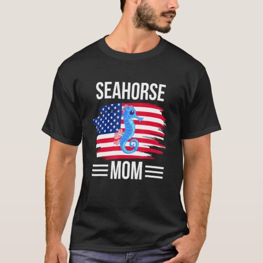 Vlag VS 4th van juli Moederdag Merica Seahorse M T-shirt (Voorkant)