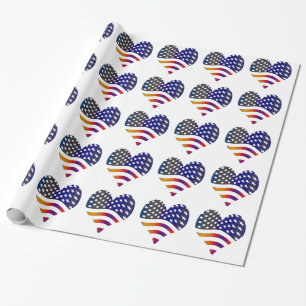 Vlag VS Hart Liefde Amerikaanse Honor Troepen Stri Cadeaupapier