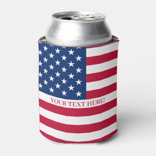 Vlag VS met aangepaste tekst Blikjeskoeler (Blikje Voorkant)