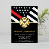 Vlag Vuurman Afstuderen brandweerschip rode lijn Folie Uitnodiging (Staand Voorkant)