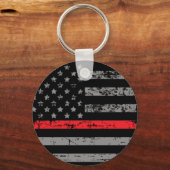 Vlag vuurman met dun rode lijn sleutelhanger (Voorkant)