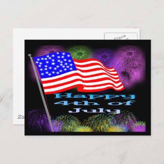 Vlag Vuurwerk 4 juli Feestdagenkaart (Voorkant / Achterkant)