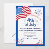 Vlag & Vuurwerk Patriottische Feest Uitnodiging (Voorkant / Achterkant)