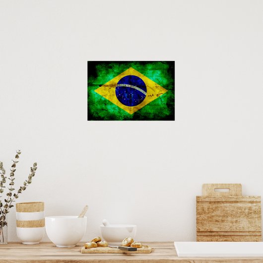Vlag Weathered Brazilië Poster (Keuken)