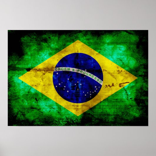 Vlag Weathered Brazilië Poster (Voorkant)