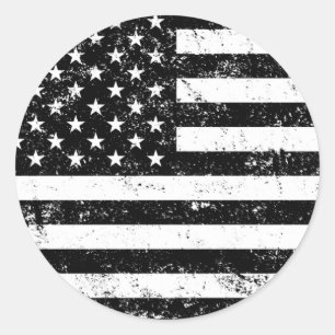 Vlag, zwart en wit, VS Ronde Sticker